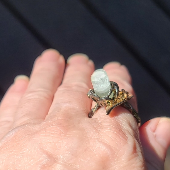 All Natural Aquamarine pillar Gemstone .925 Silver w/sapphire & Aquamarine sz8 - Picture 7 of 14